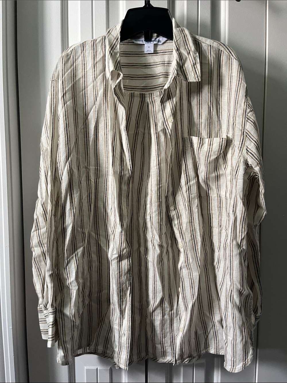 Old Navy Cream and Brown Striped Button-Up Shirt